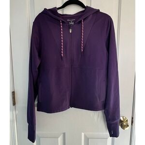 Champion Women's Soft Touch Full Zip Hoodie Jacket Purple Textured V-Panel XL